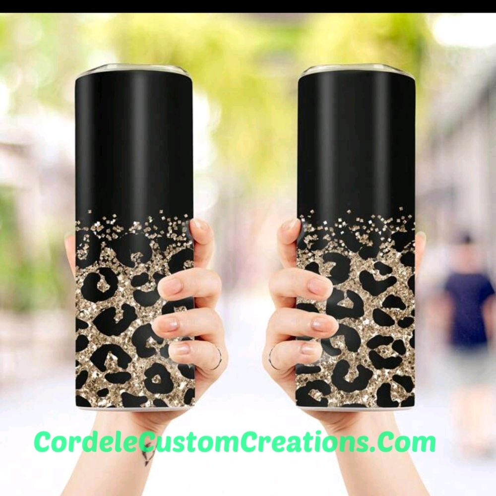 1pc 20oz Printed Black and Gold leopard Pattern water cup